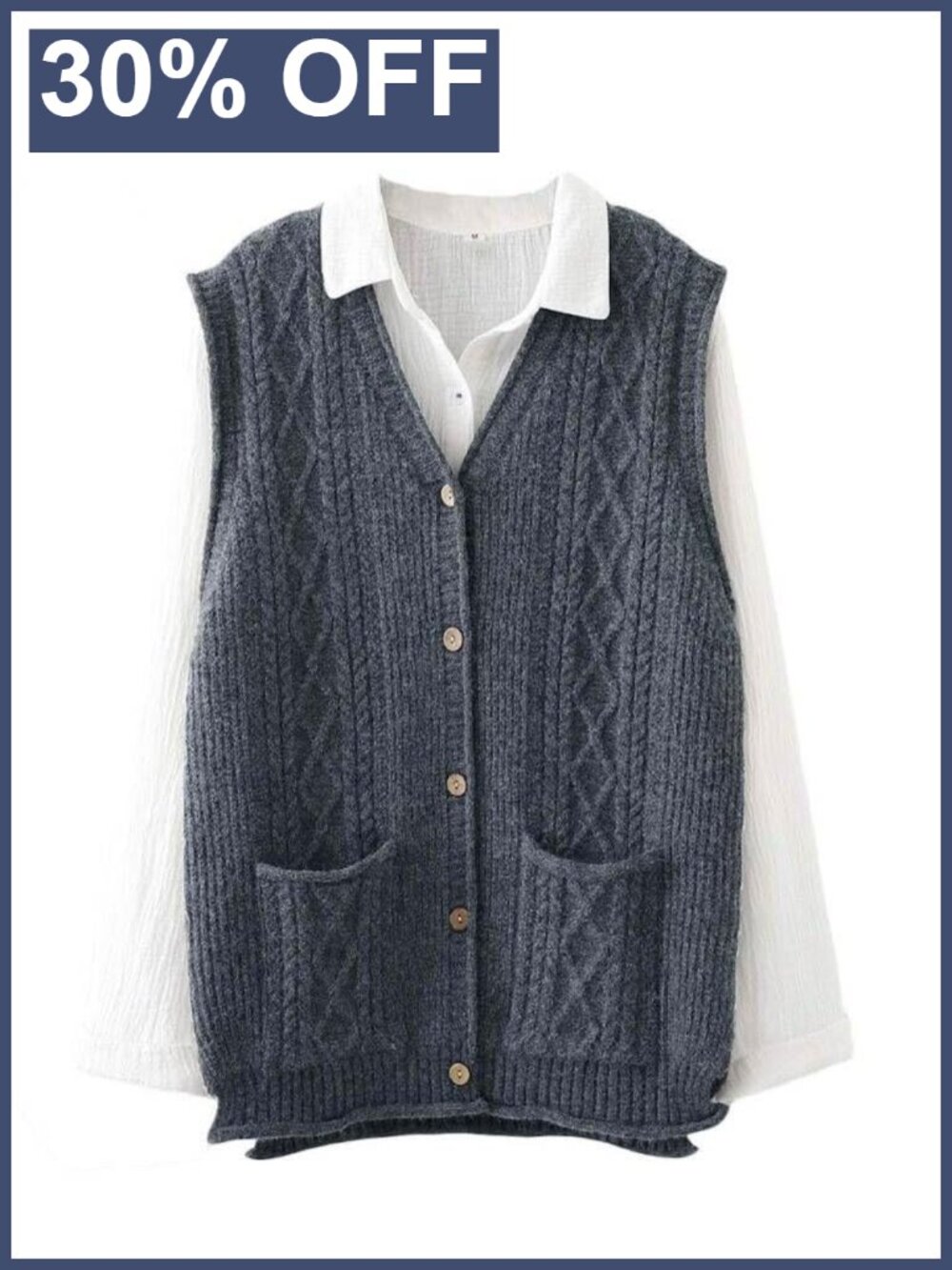 Sweater Vest Button Down Cable Knit V-Neck Cardigan